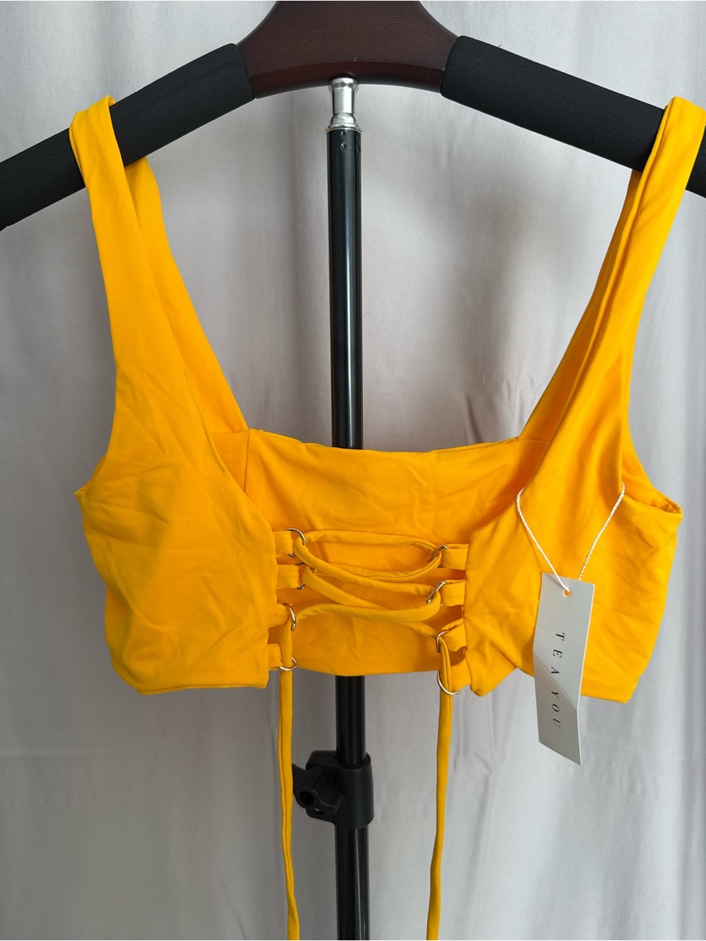 NEW Tea You Swim Haven Lace Up Bikini Swimsuit Top Yellow Size Large NWT